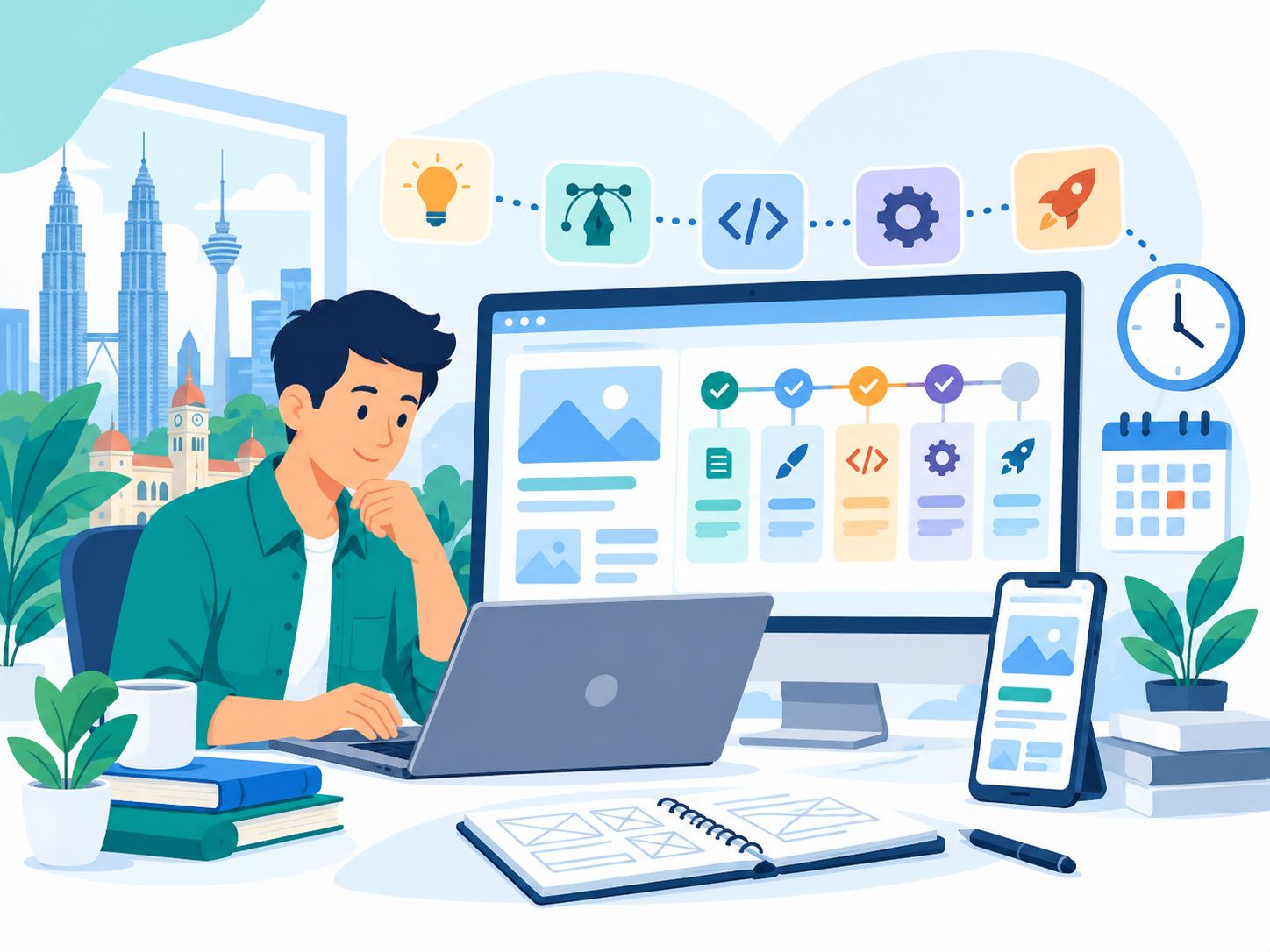 Website development timeline Malaysia dari perancangan design development hingga launch