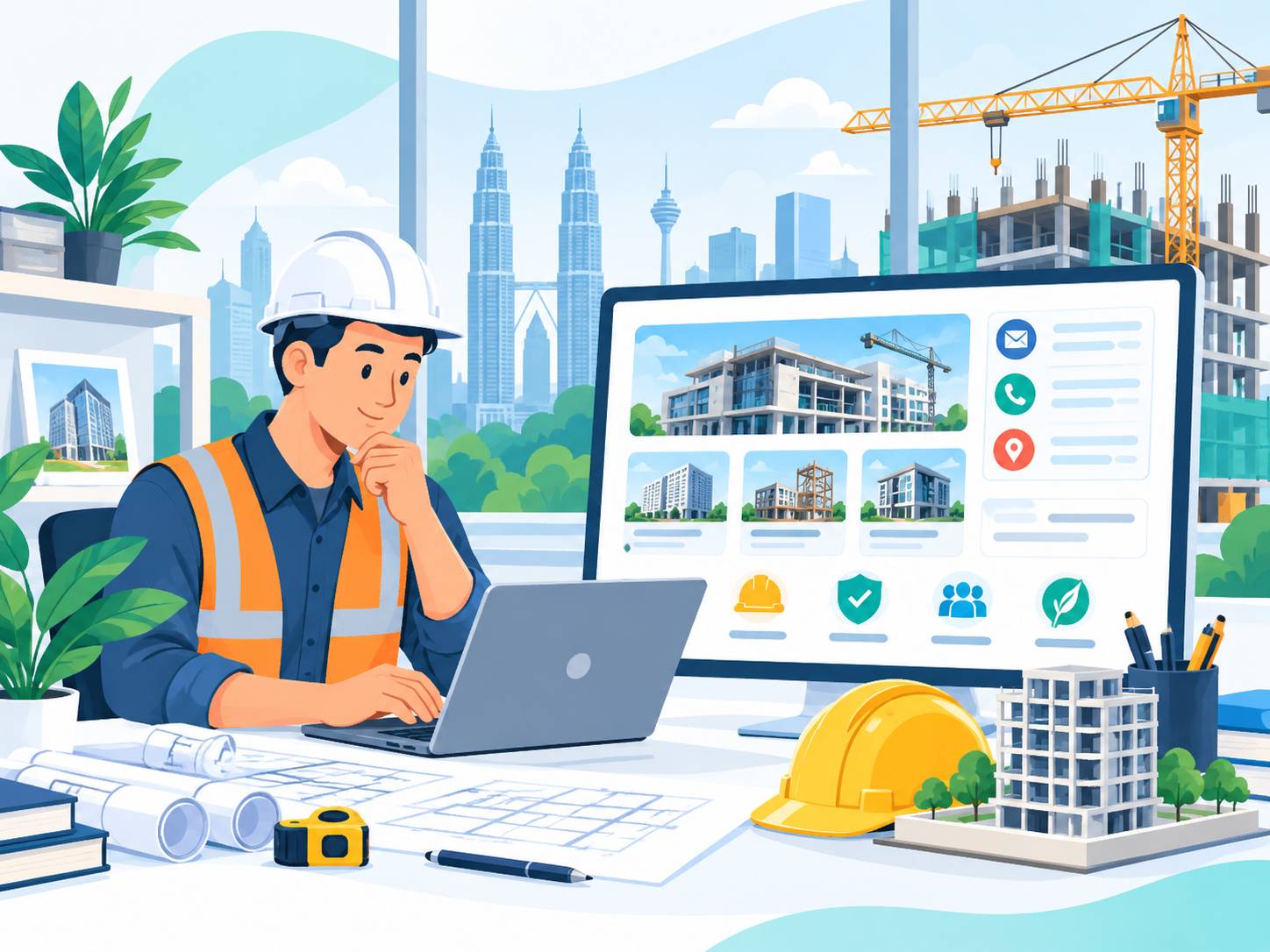 Website syarikat construction Malaysia dengan project portfolio capabilities dan B2B enquiry