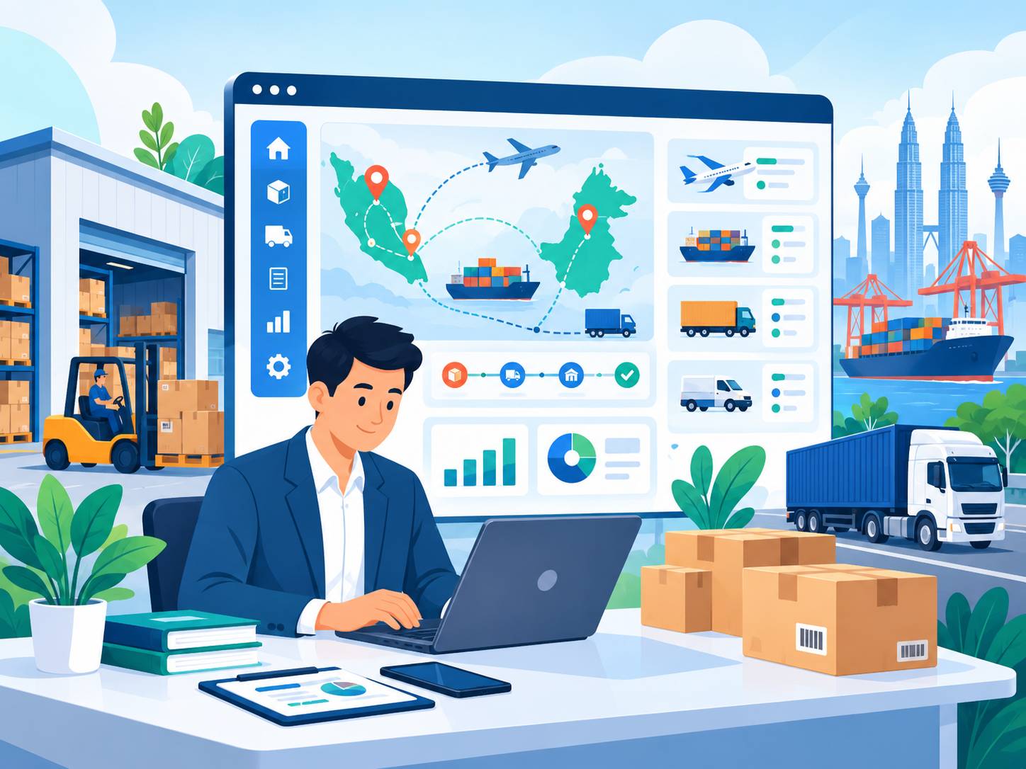Website syarikat logistics dan transport Malaysia dengan freight services tracking quotation dan B2B enquiry