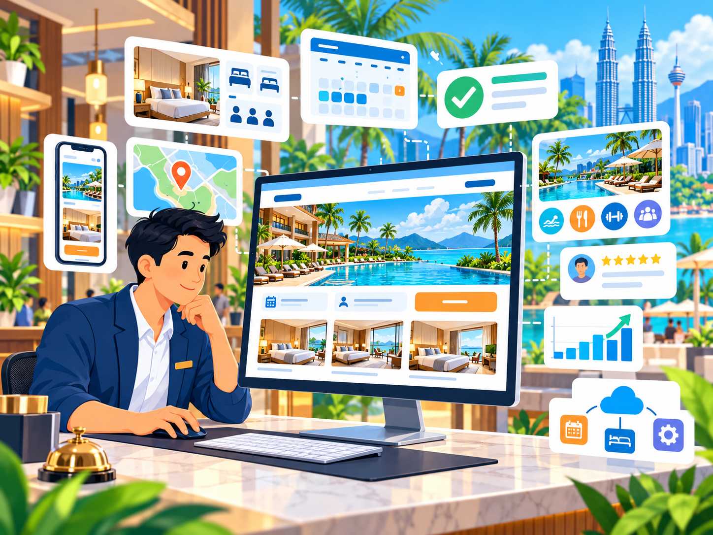 Hotel website Malaysia showing room information, availability, mobile booking, hotel facilities and direct reservation journey