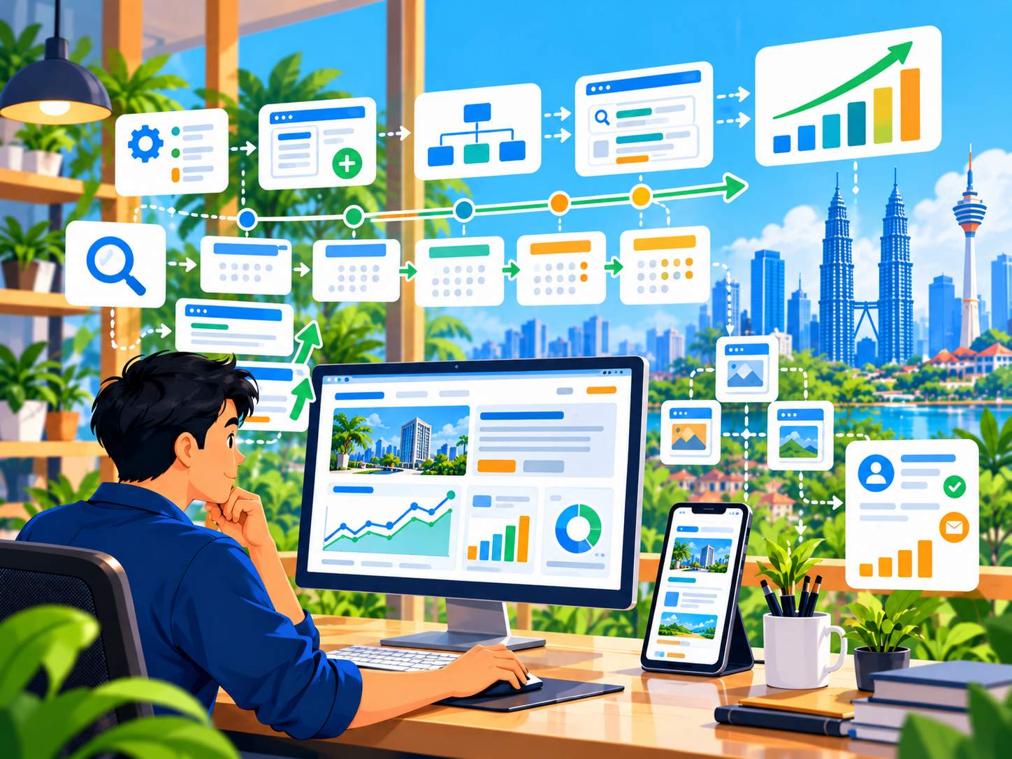 SEO timeline in Malaysia showing gradual growth in rankings, impressions, website traffic and search visibility