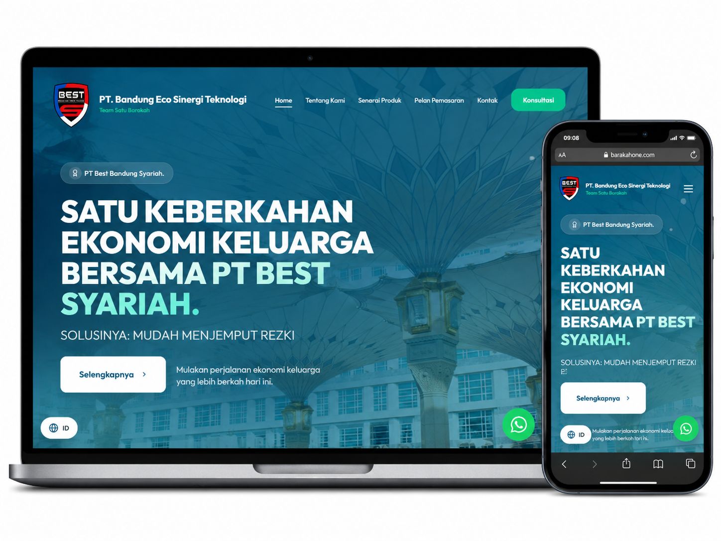 Laman web PT. Bandung Eco Sinergi Teknologi BEST dipaparkan dalam paparan desktop dan mudah alih dengan reka bentuk responsif