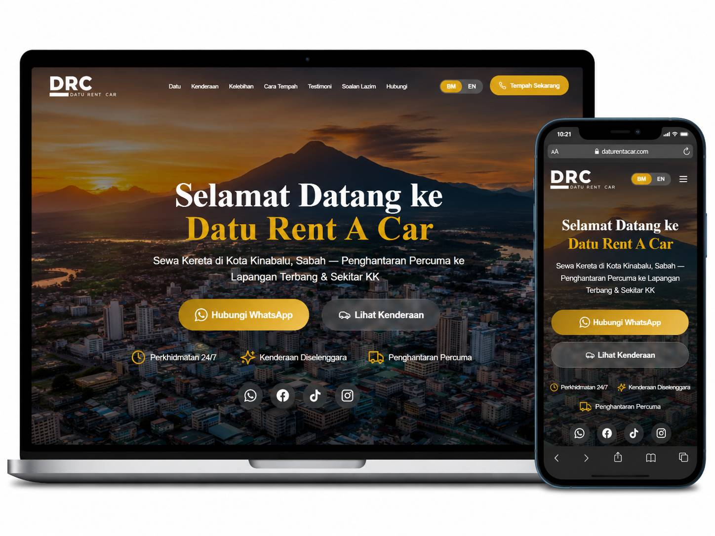 Laman web Datu Rent A Car dipaparkan dalam paparan desktop dan mudah alih dengan reka bentuk responsif