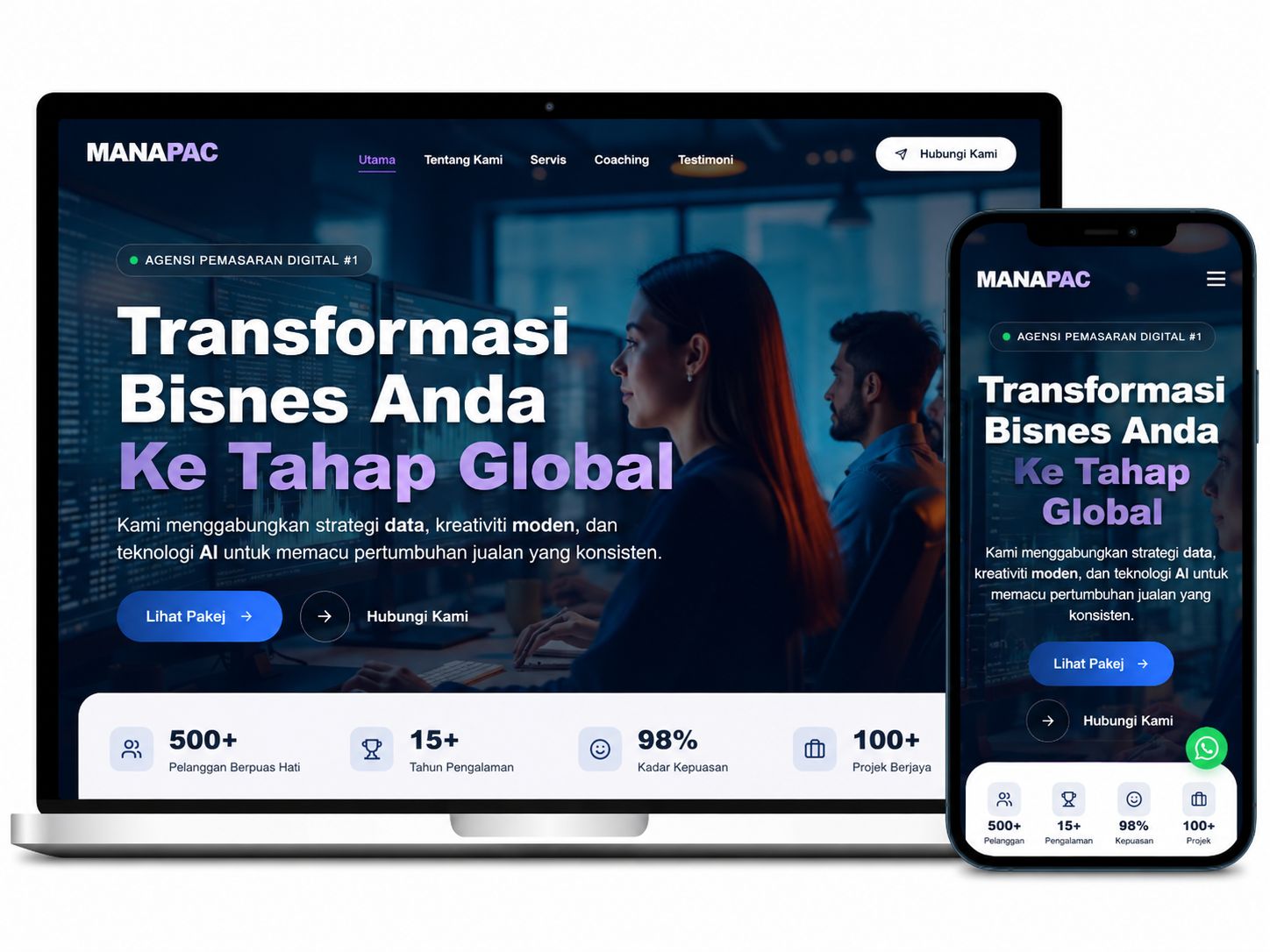 Laman web Manapac dipaparkan pada komputer riba dan telefon mudah alih dengan reka bentuk moden dan responsif