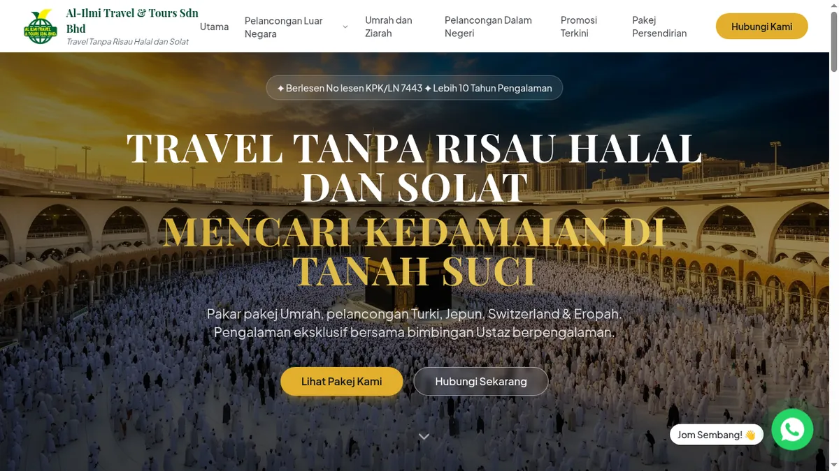 Al-Ilmi Travel & Tours website built by Nibong Web Studio