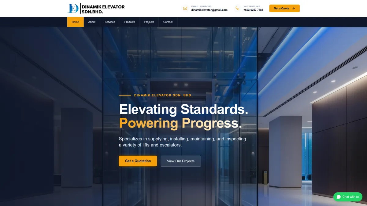 Dinamik Elevator website built by Nibong Web Studio
