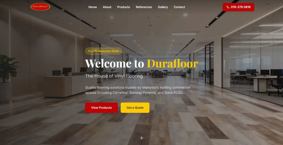 Laman web Durafloor Vinyl Flooring dibina oleh Nibong Web Studio