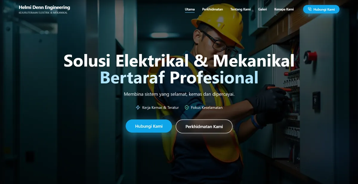 Laman web Helmi Denn Engineering dibina oleh Nibong Web Studio