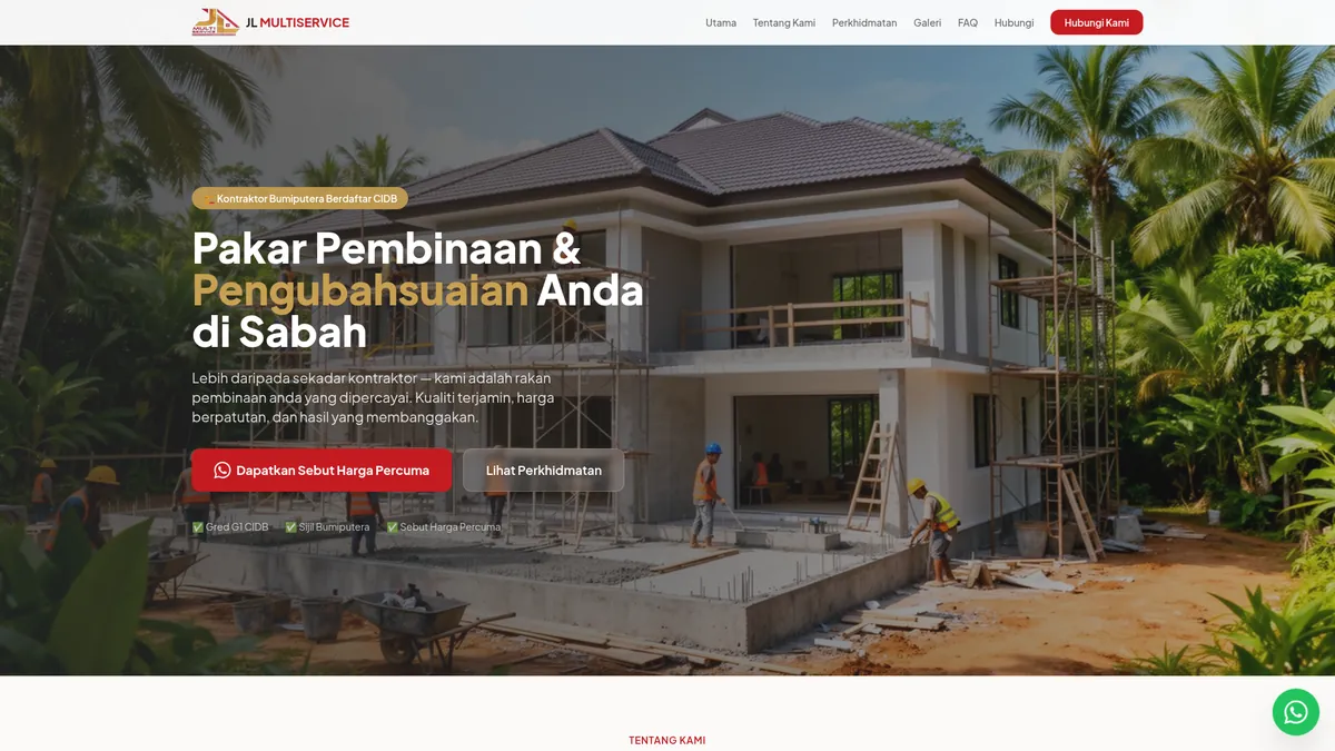 Laman web JL Multiservice dibina oleh Nibong Web Studio