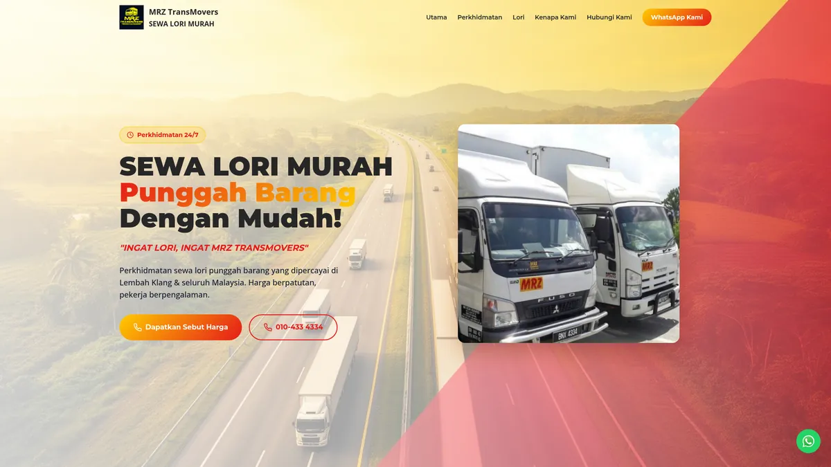 Laman web MRZ TransMovers dibina oleh Nibong Web Studio