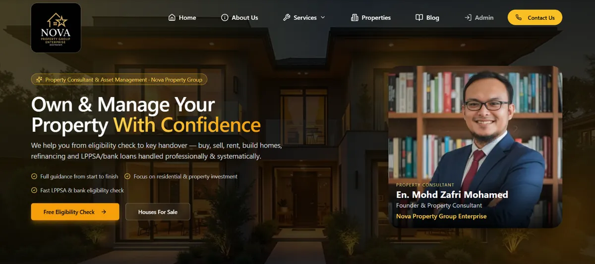 Nova Property website built by Nibong Web Studio