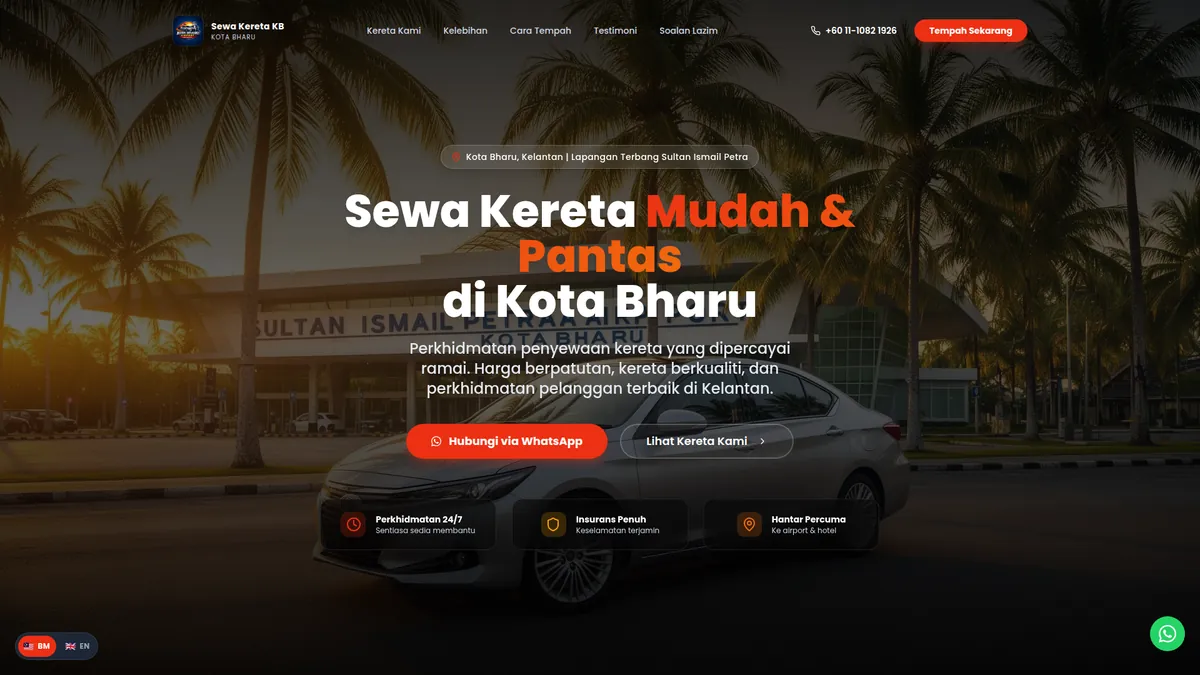 Laman web Sewa Kereta KB dibina oleh Nibong Web Studio