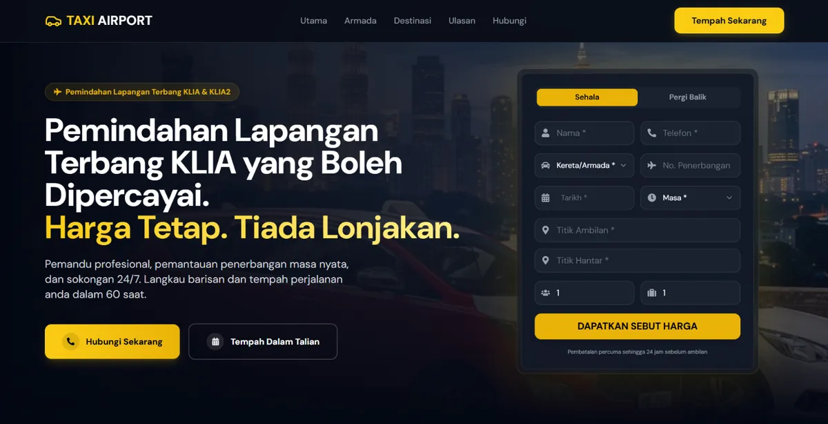 Laman web Taxi Airport dibina oleh Nibong Web Studio